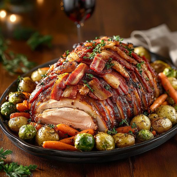 Turkey Breast Crown, Boneless, Bacon Topped Rolled Free Range