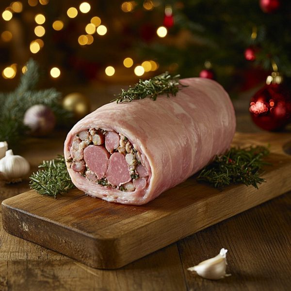 Rolled 3 Bird Roast – Barn-Reared Turkey, Goose & Partridge with Sausage Meat & Bacon Lardon Filling